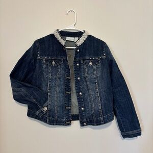 Chicos pearl accented denim jean jacket new with tags